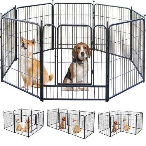 Enclos pour Chiens, Parc à Chiens pour Cour, Enclos Intérieur et Extérieur Portable, Clôture pour Chiens, Parc pour Chiens de Grande/Moyenne/Petite Taille, Enclos Métallique Pliable avec Portes (8 Panneaux, 32" H)