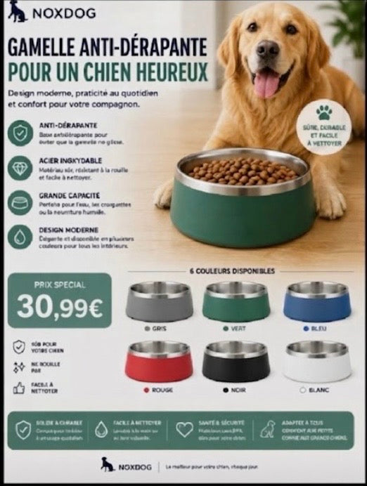 Gamelle Inox Antidérapante — Hygiénique & Ultra-Résistante